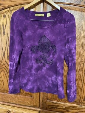 Women’s Weatherproof Large Purple Tie-Dye Long Sleeve Top with Embellished